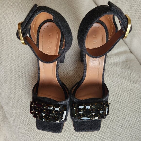 Sz41 Marni Dark Gray Felt Jeweled Ankle Strap Sandals - EUC (worn once) - Picture 7 of 16
